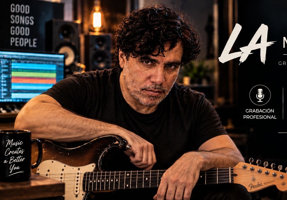 Raúl Humo con su Fender en el estudio